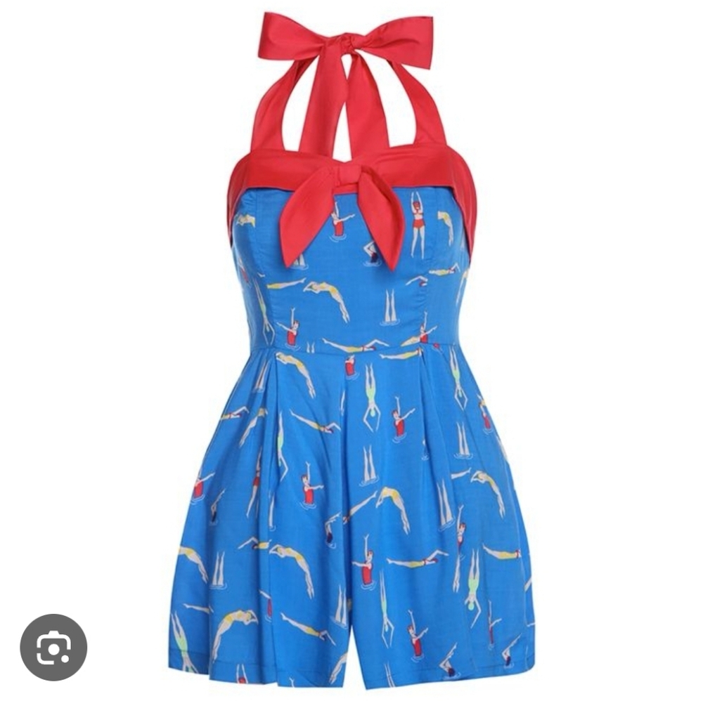 Lindy Bop Size 4 Christina Playsuit Swimmer Print Vintage Inspired